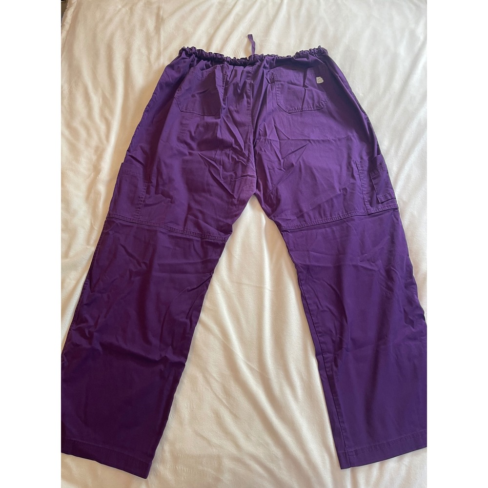 Butter-Soft Stretch Scrub Pants Womens 2X Purple Cargo Drawstring Elastic Waist - Picture 3 of 12